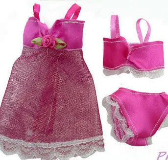 1set=3pcs(Dress   Bra   Underwear)Sexy swimwear Lace Night dress For Barbie Doll Pajamas Lingerie clothes eg003