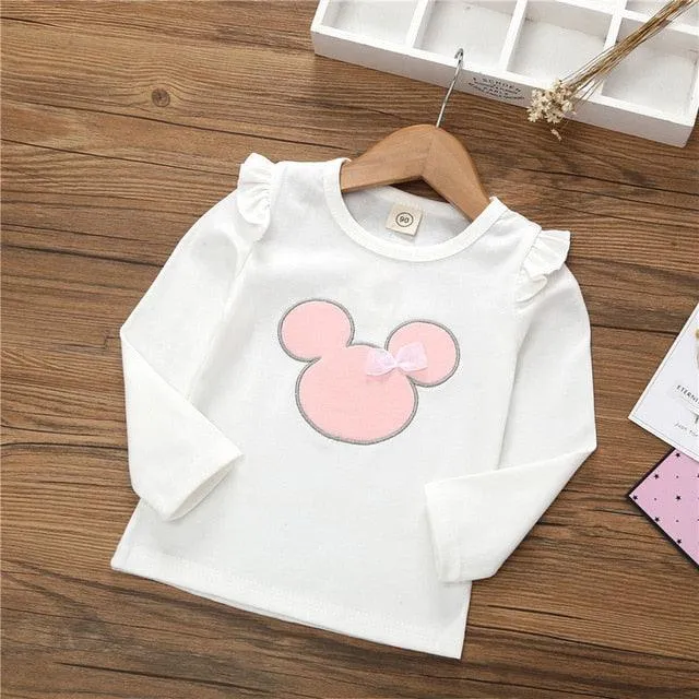 2-6Year Baby Girls Long Sleeve Shirt Children Spring  Long Sleeves Cartoon T-shirt Kids wholesale