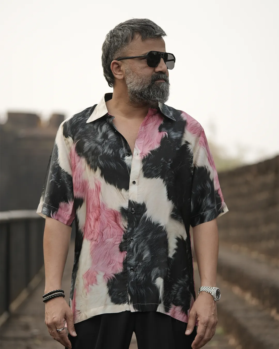Abstract Fade Pure Bemberg Satin Short Sleeve Shirt