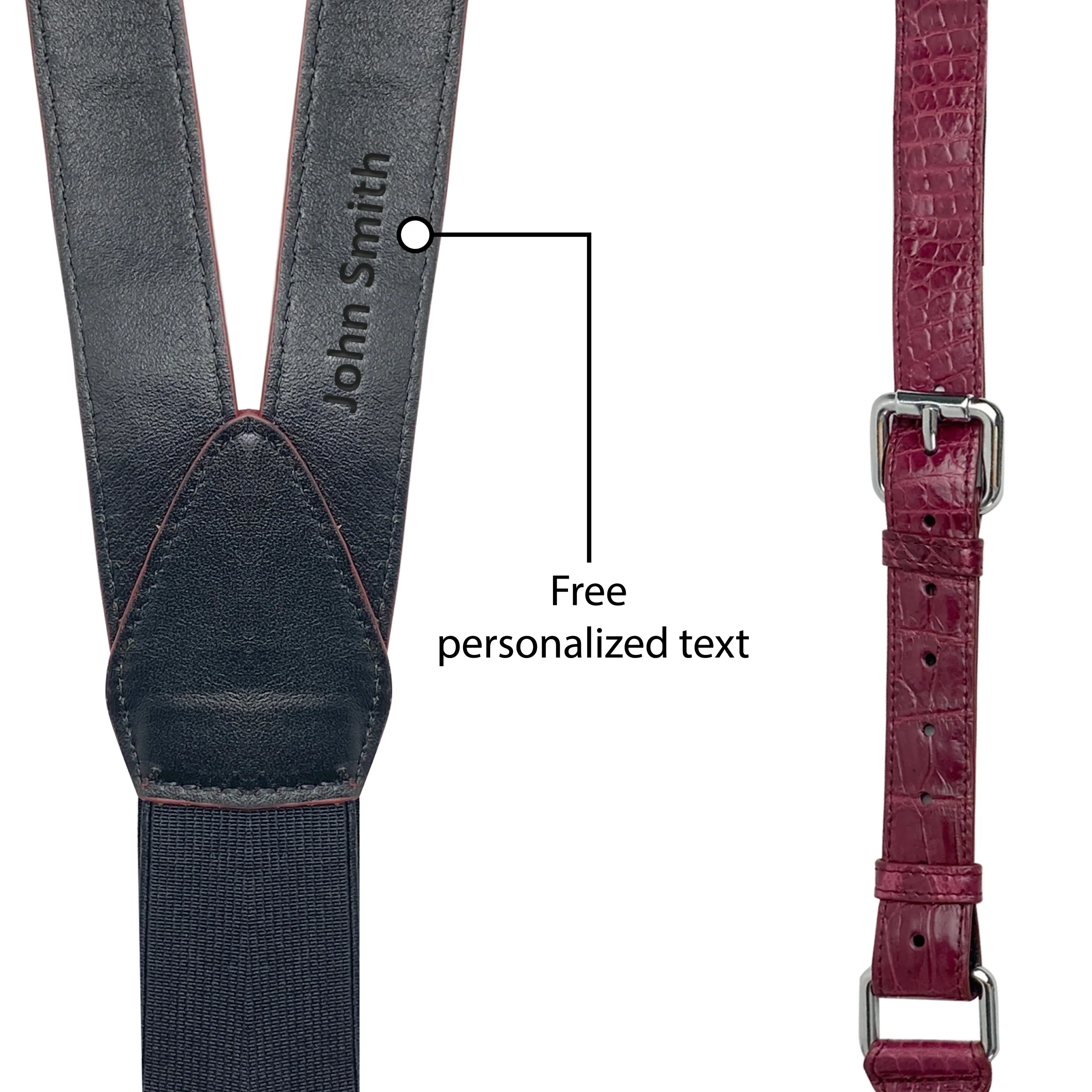 Alligator Y-Back Burgundy Leather Suspenders Men Button End - Groomsmen Suspenders - Wedding Groom Suspenders Adjustable