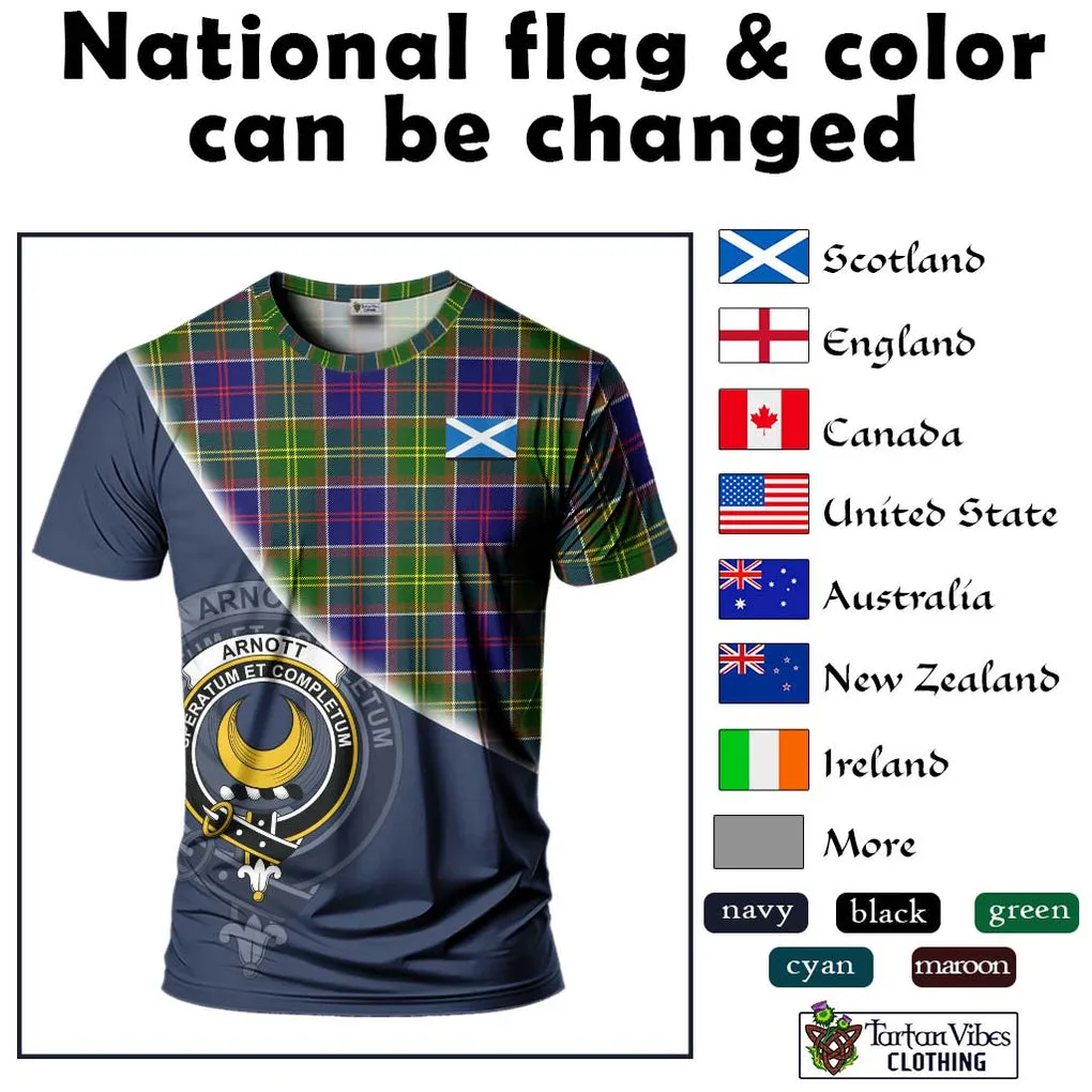 Arnott Tartan T-Shirt with Personalised National Flag and Family Crest Half Style