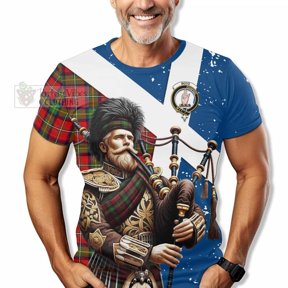 Boyd Tartan T-Shirt with Family Crest Scottish Bagpiper Vibes