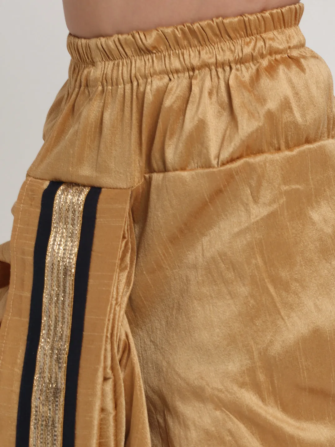 Boy's Navy Blue Solid Gotta Patti Kurta With Copper Dhoti Pant Set - Benstoke KIDS