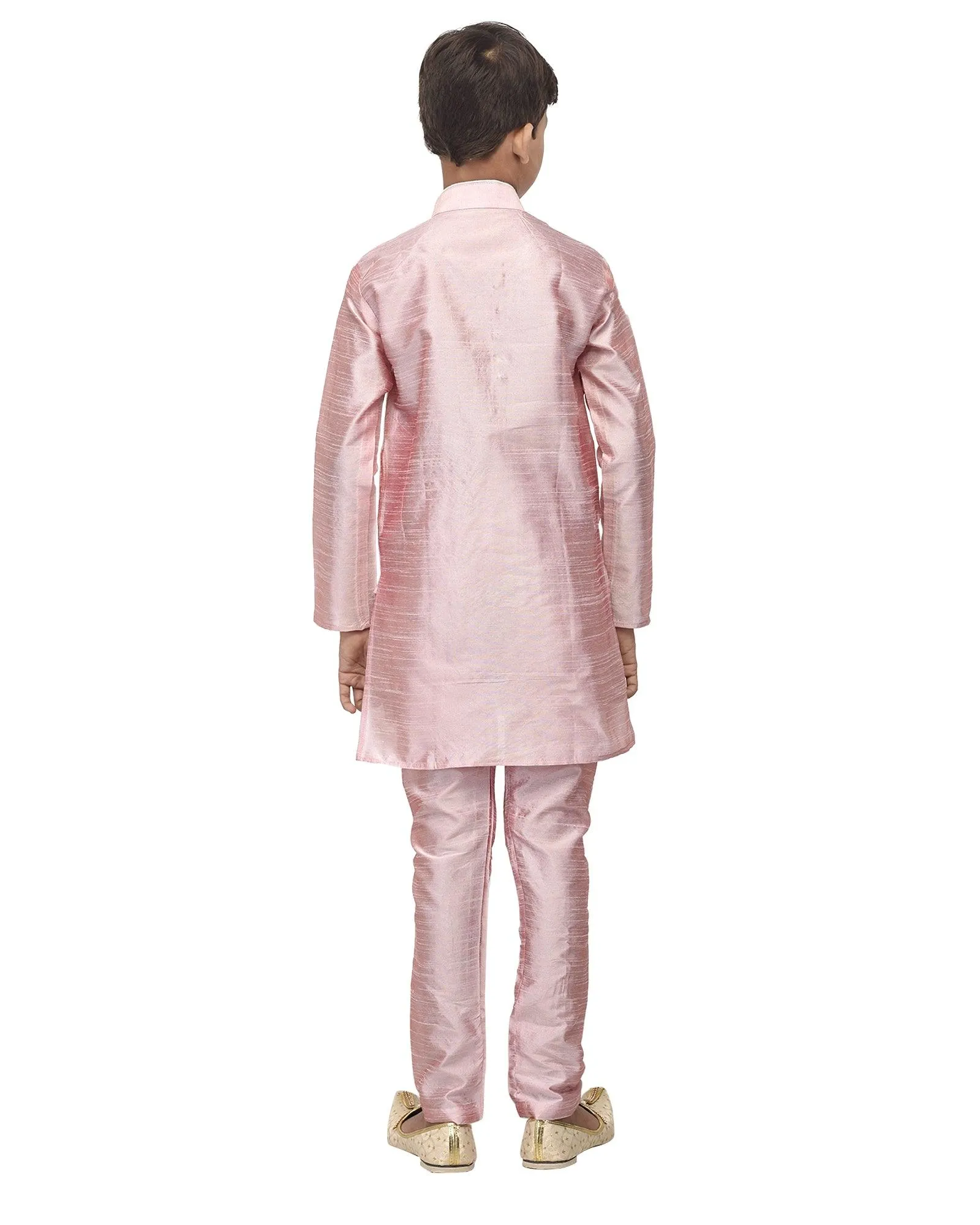 Boy's Pink Solid Kurta With Churidaar Pyjama - Benstoke KIDS