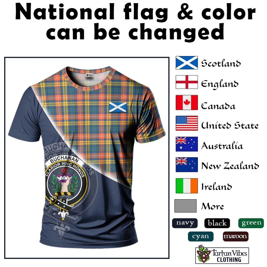 Buchanan Ancient Tartan T-Shirt with Personalised National Flag and Family Crest Half Style