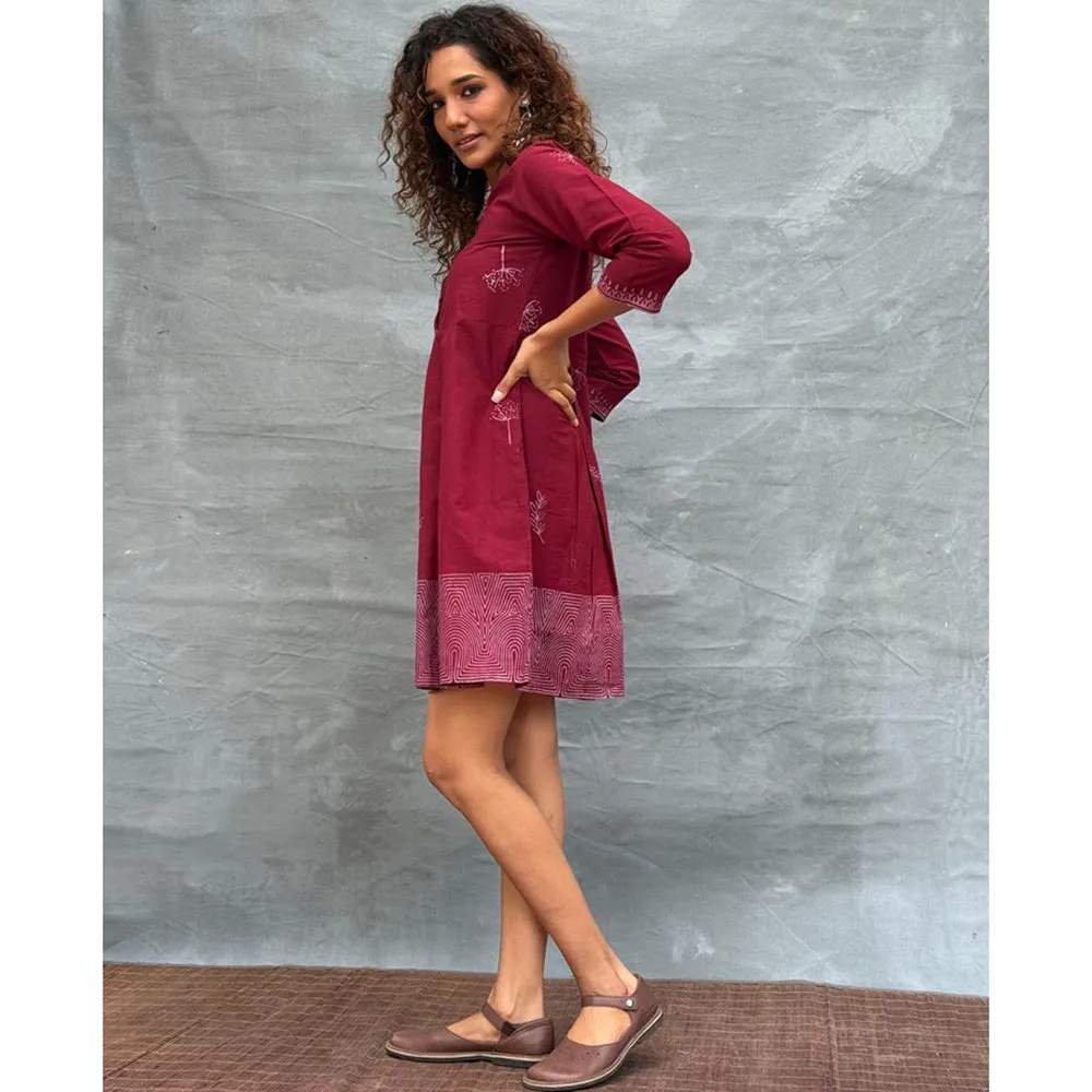 Chidiyaa Soil Honeydew Petals printed Cotton Dress