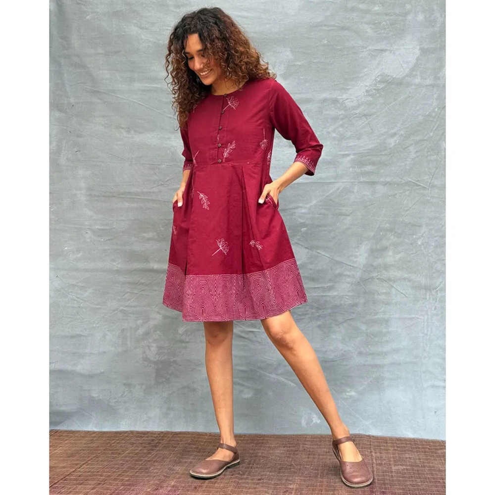 Chidiyaa Soil Honeydew Petals printed Cotton Dress