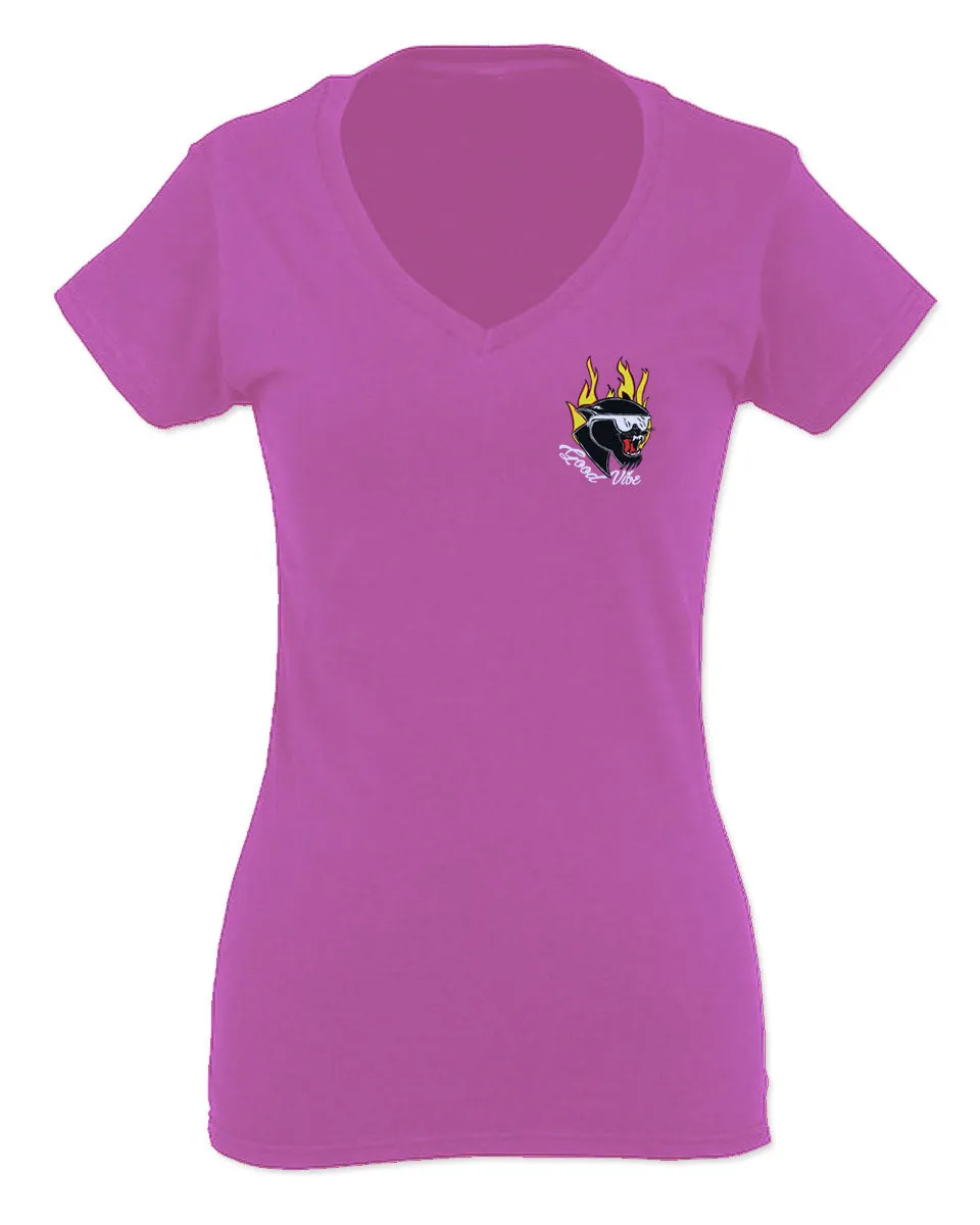 Cool Graphic Cartoon Puma 90'S Classic Good Vibe For Women V neck fitted T Shirt