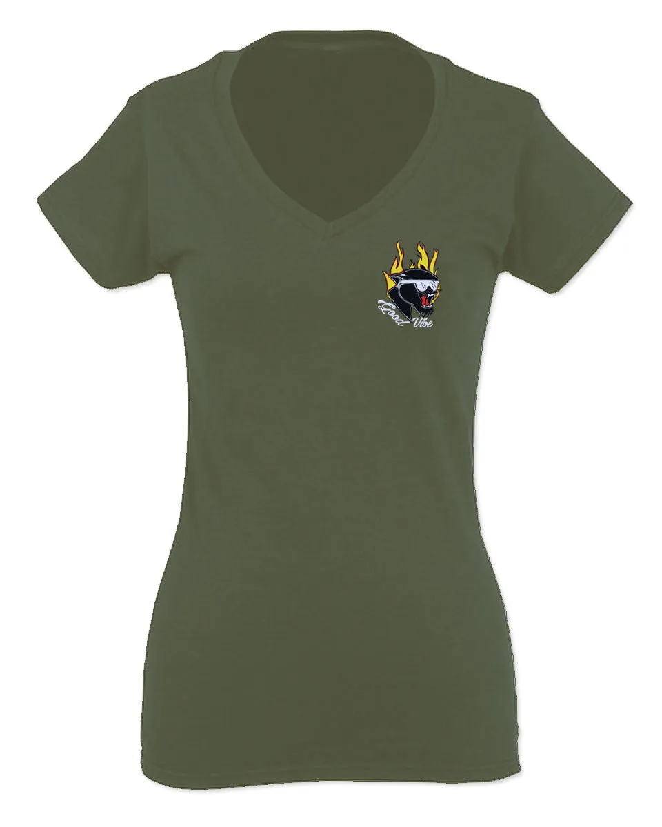 Cool Graphic Cartoon Puma 90'S Classic Good Vibe For Women V neck fitted T Shirt