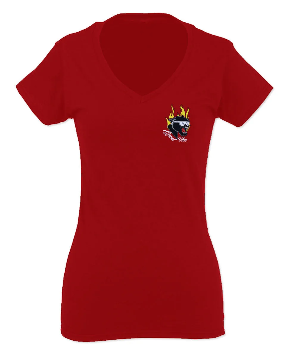 Cool Graphic Cartoon Puma 90'S Classic Good Vibe For Women V neck fitted T Shirt