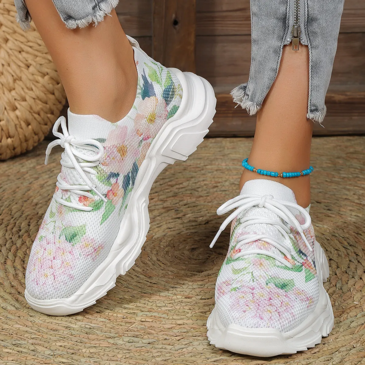 Elora | Comfort Fit | Breathable Shoe with Floral Pattern