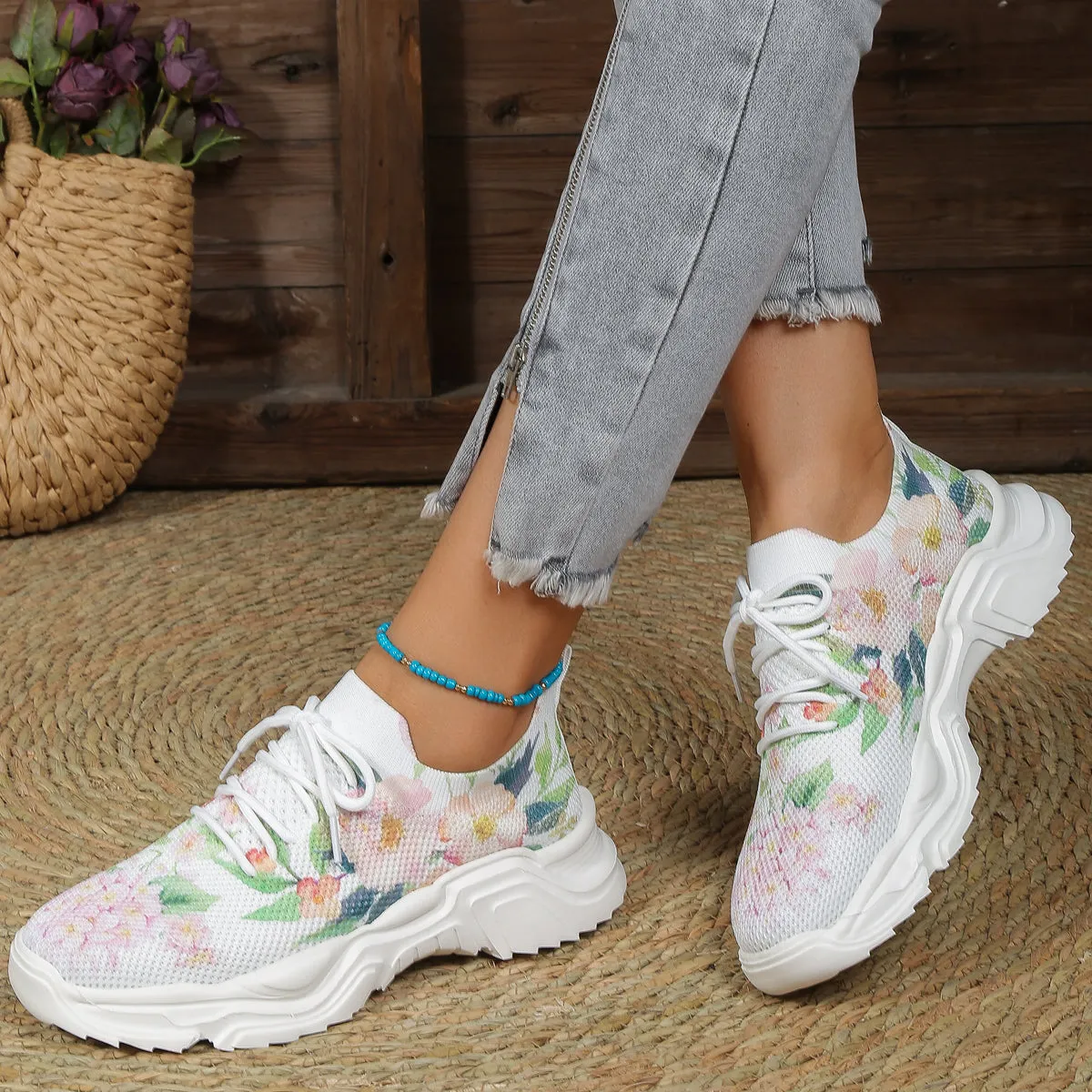 Elora | Comfort Fit | Breathable Shoe with Floral Pattern