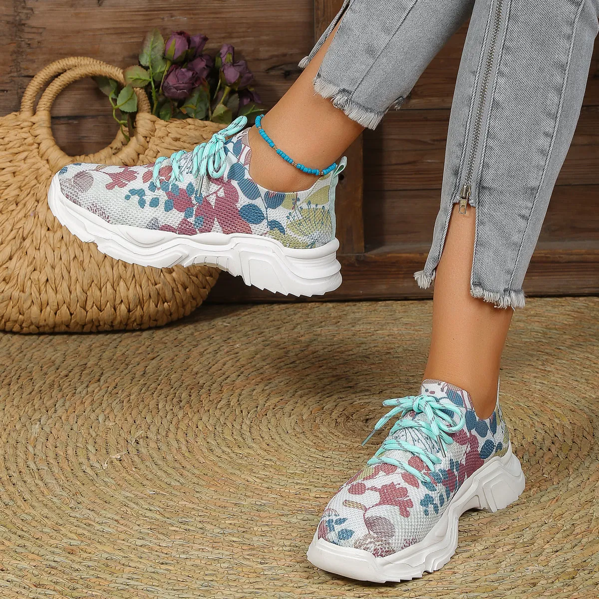 Elora | Comfort Fit | Breathable Shoe with Floral Pattern