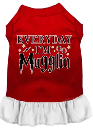 Everyday I'm Mugglin Screen Print Dog Dress Red With White Xl (16)