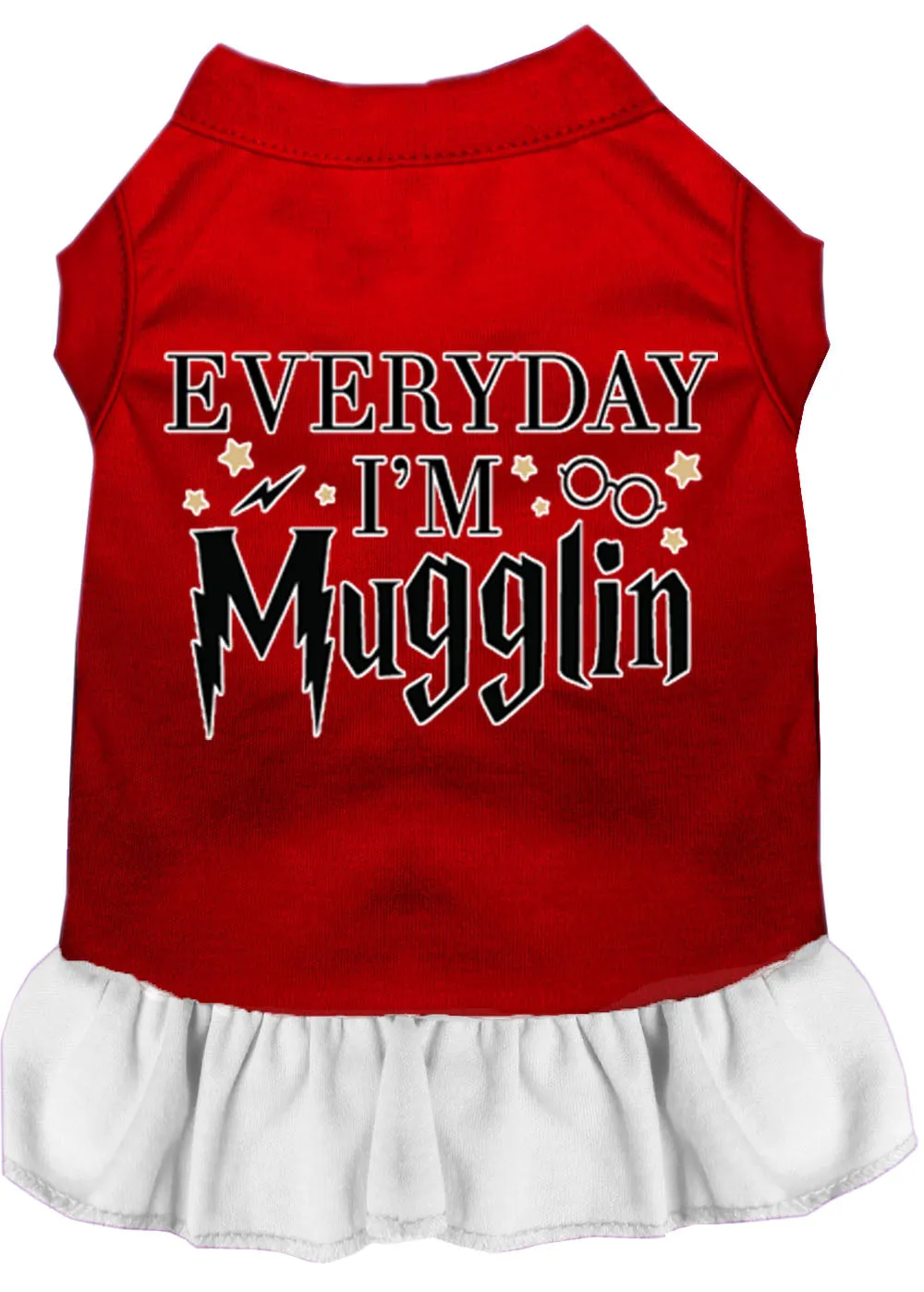 Everyday I'm Mugglin Screen Print Dog Dress Red With White Xl (16)