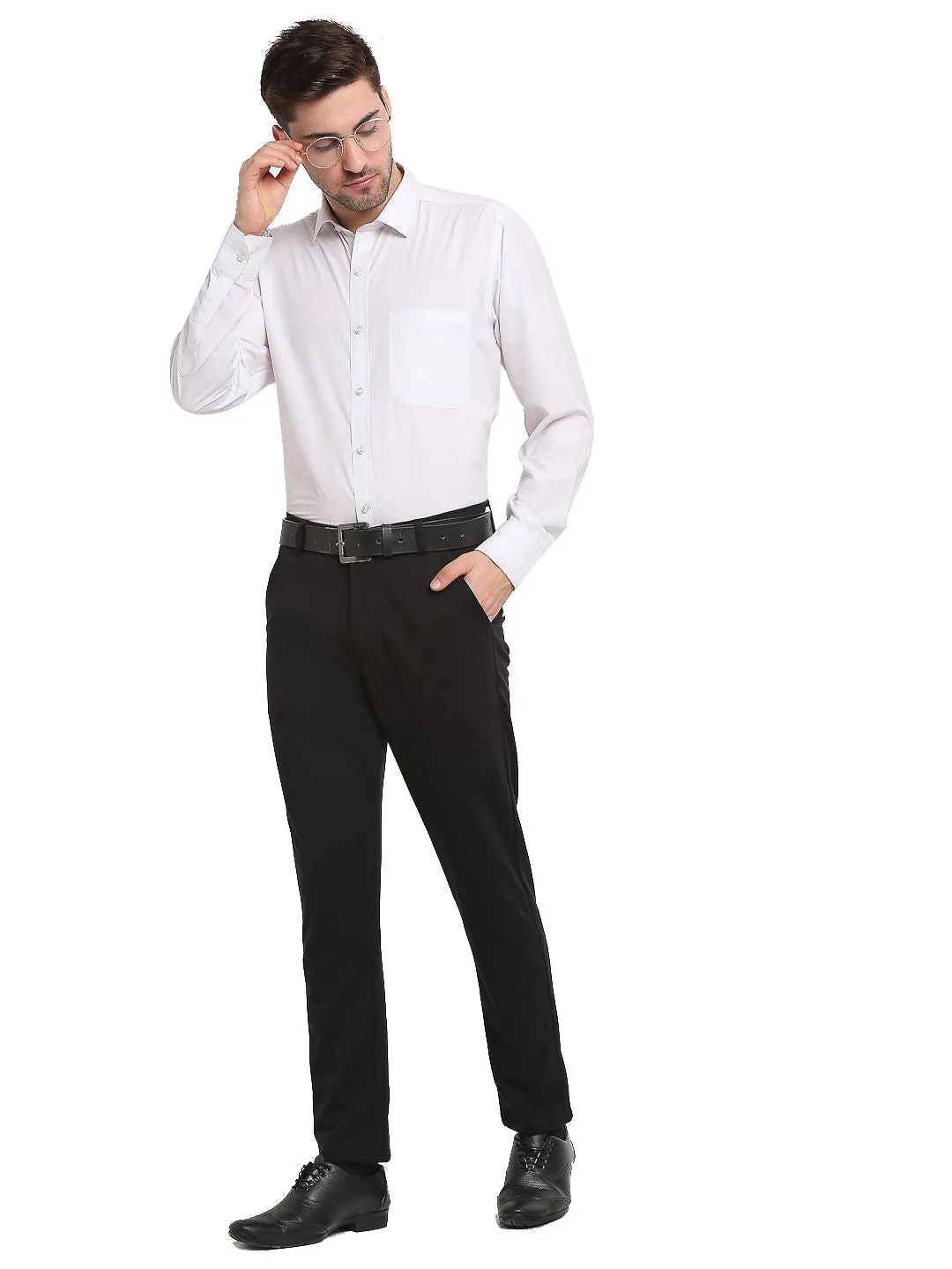 Jashvi Men's Black 4-Way Lycra Tapered Fit Trousers