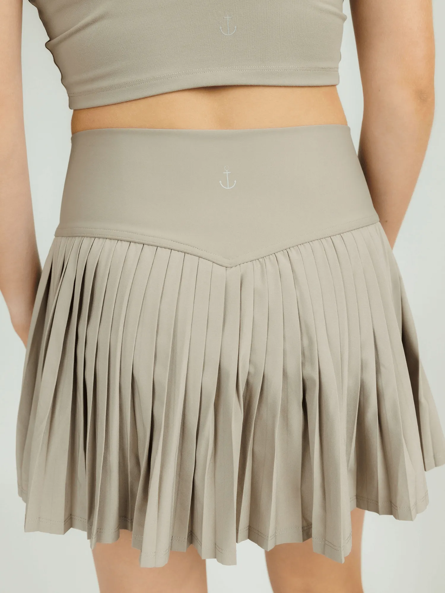 Khaki "Maddie" Full Pleat Active Skirt with Pockets in Shorts Liner