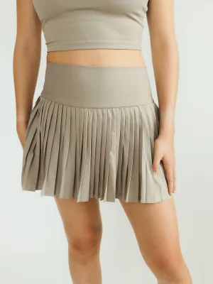 Khaki "Maddie" Full Pleat Active Skirt with Pockets in Shorts Liner