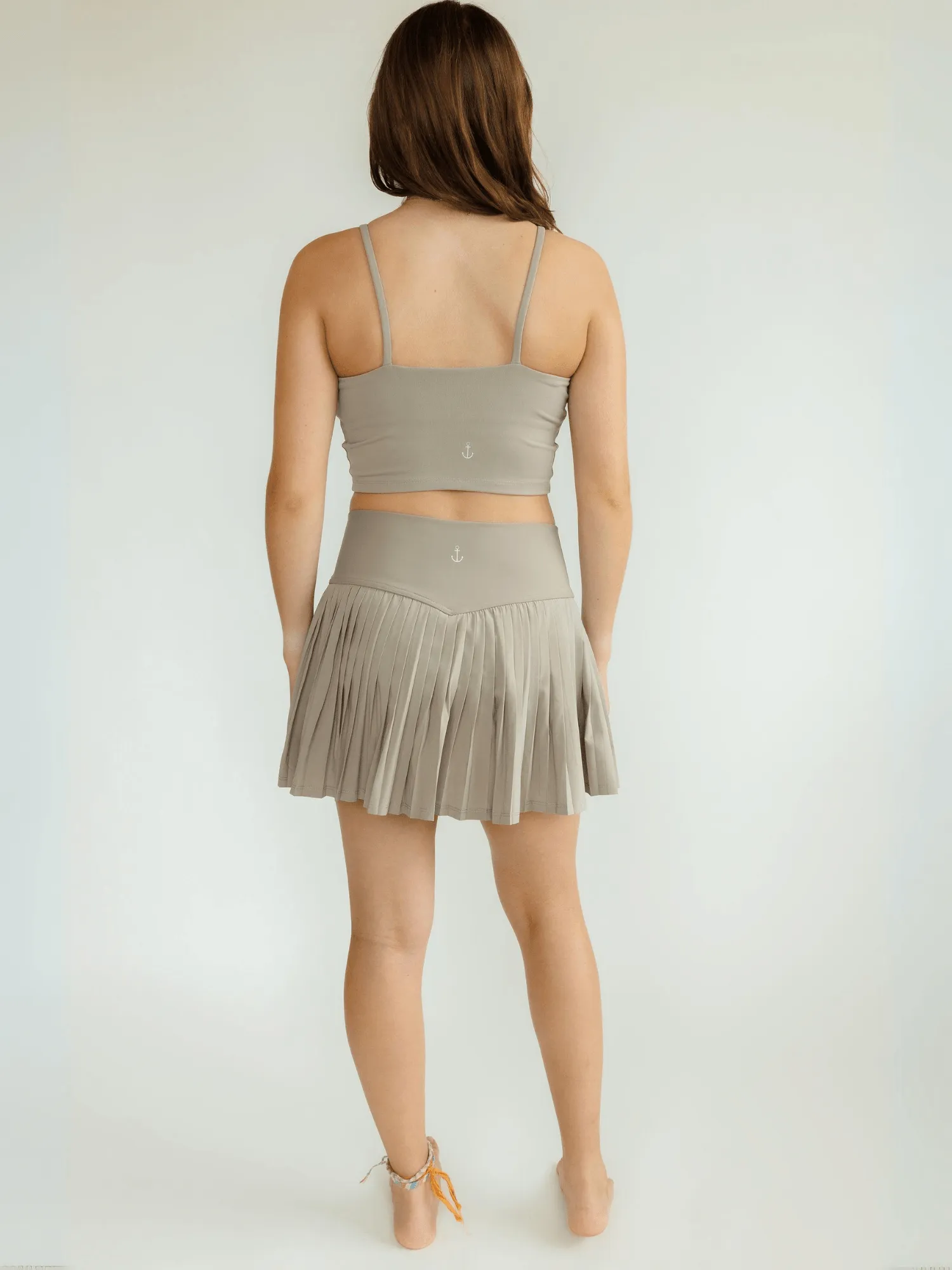 Khaki "Maddie" Full Pleat Active Skirt with Pockets in Shorts Liner