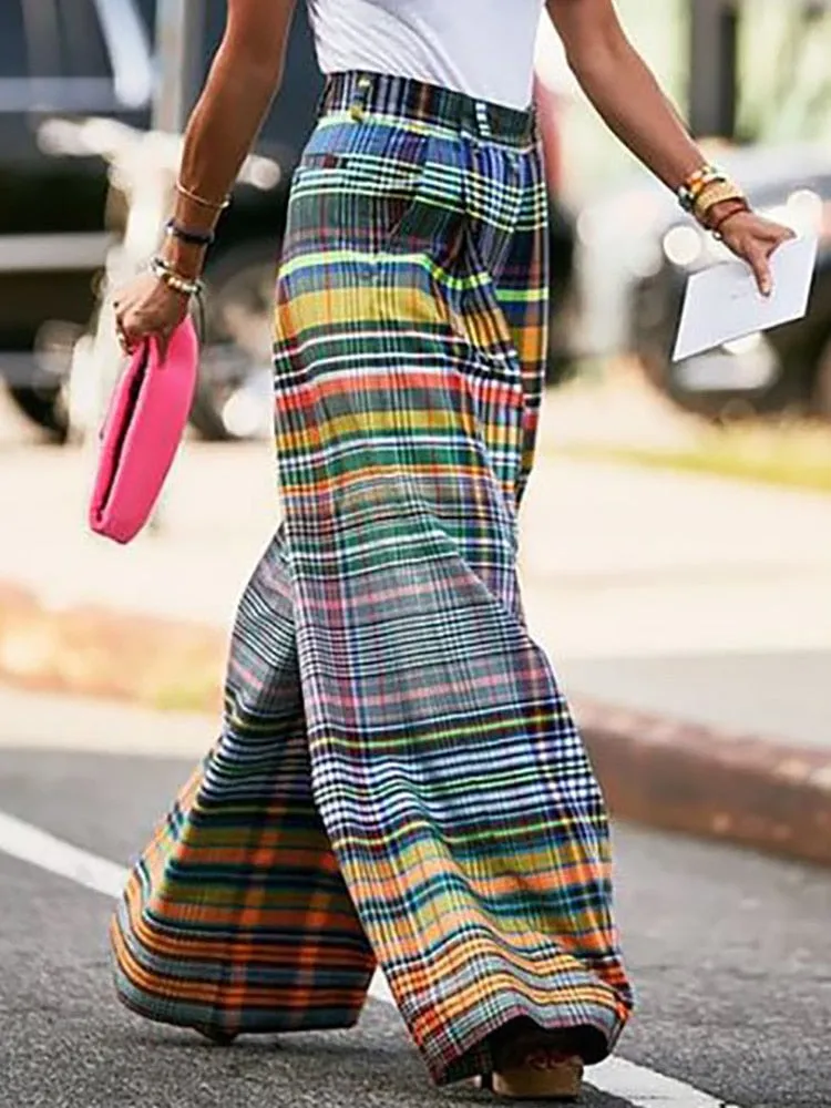 Patchwork Loose Elastic Waist Wide Leg Pants