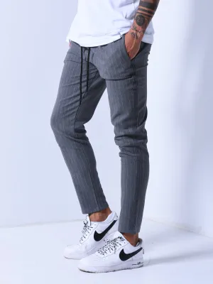 Premium Striped Ankle Pants - Dark Gray