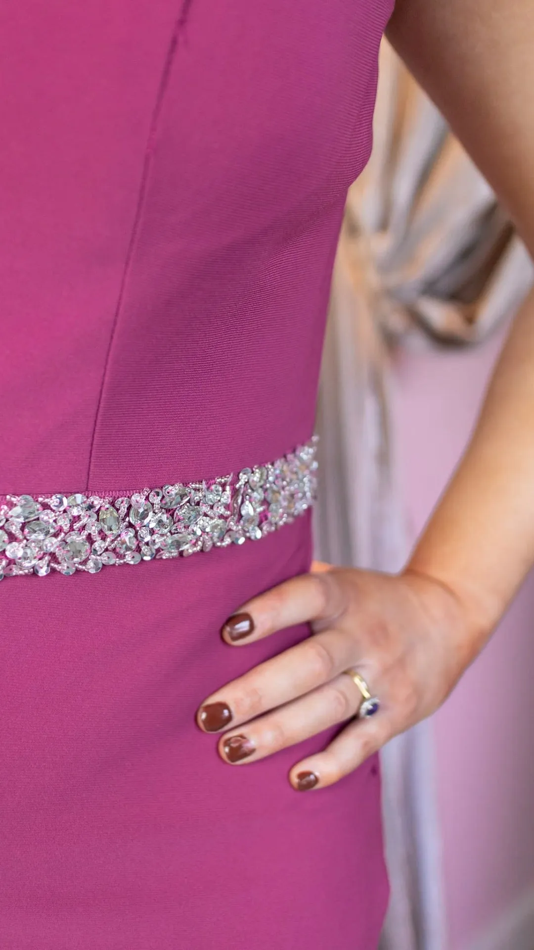 Sarah Magenta V Neck Sequin Shoulder Cap Sample Dress Bridesmaid Dress