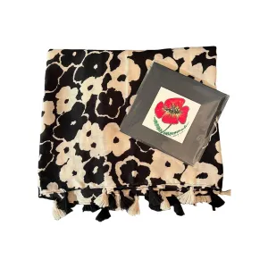 Scarf Gift Pack - Floral Scarf - Black Beige   Gift Card