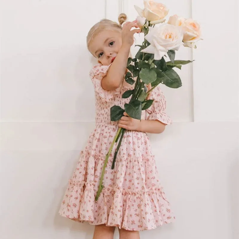 Toddler Little Girls Summer Ruffle Short Sleeve Print Princess Dress