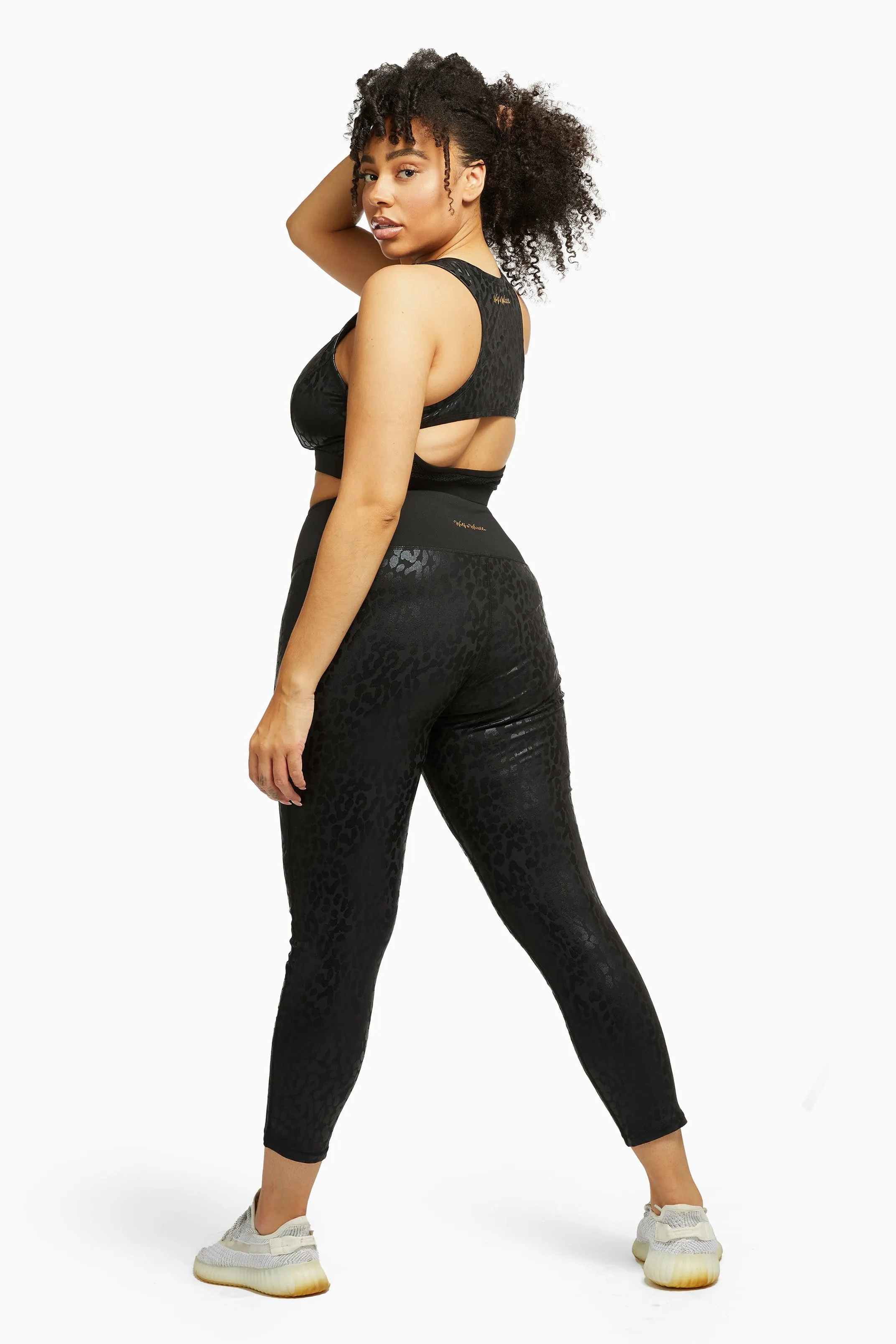 Wet Leopard Look Black Sports Bra Curve