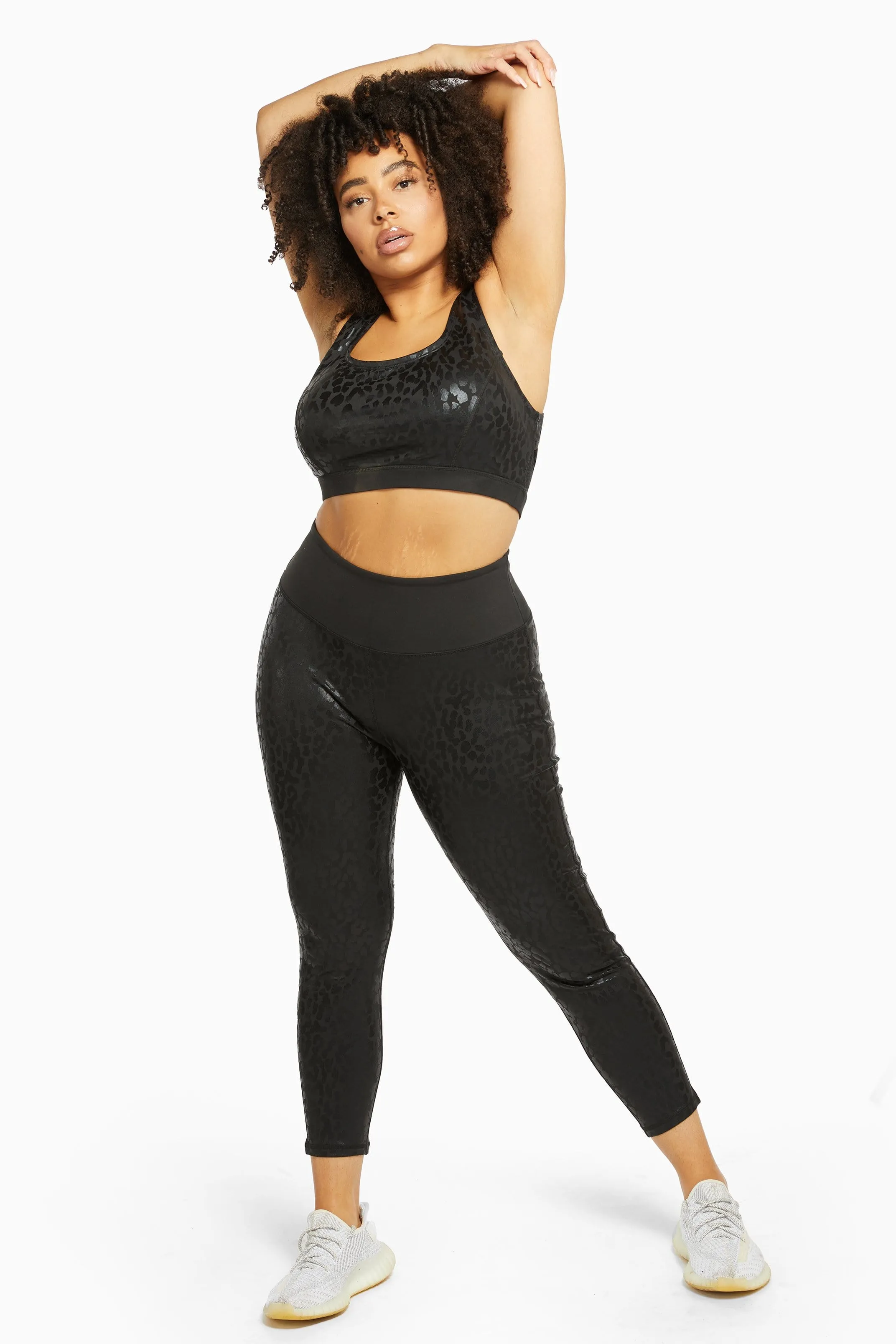Wet Leopard Look Black Sports Bra Curve