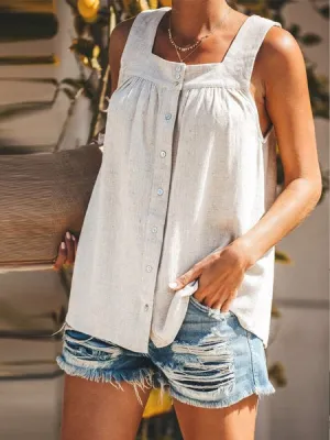 Women's Tank Tops Loose Square Neck Button Tank Tops